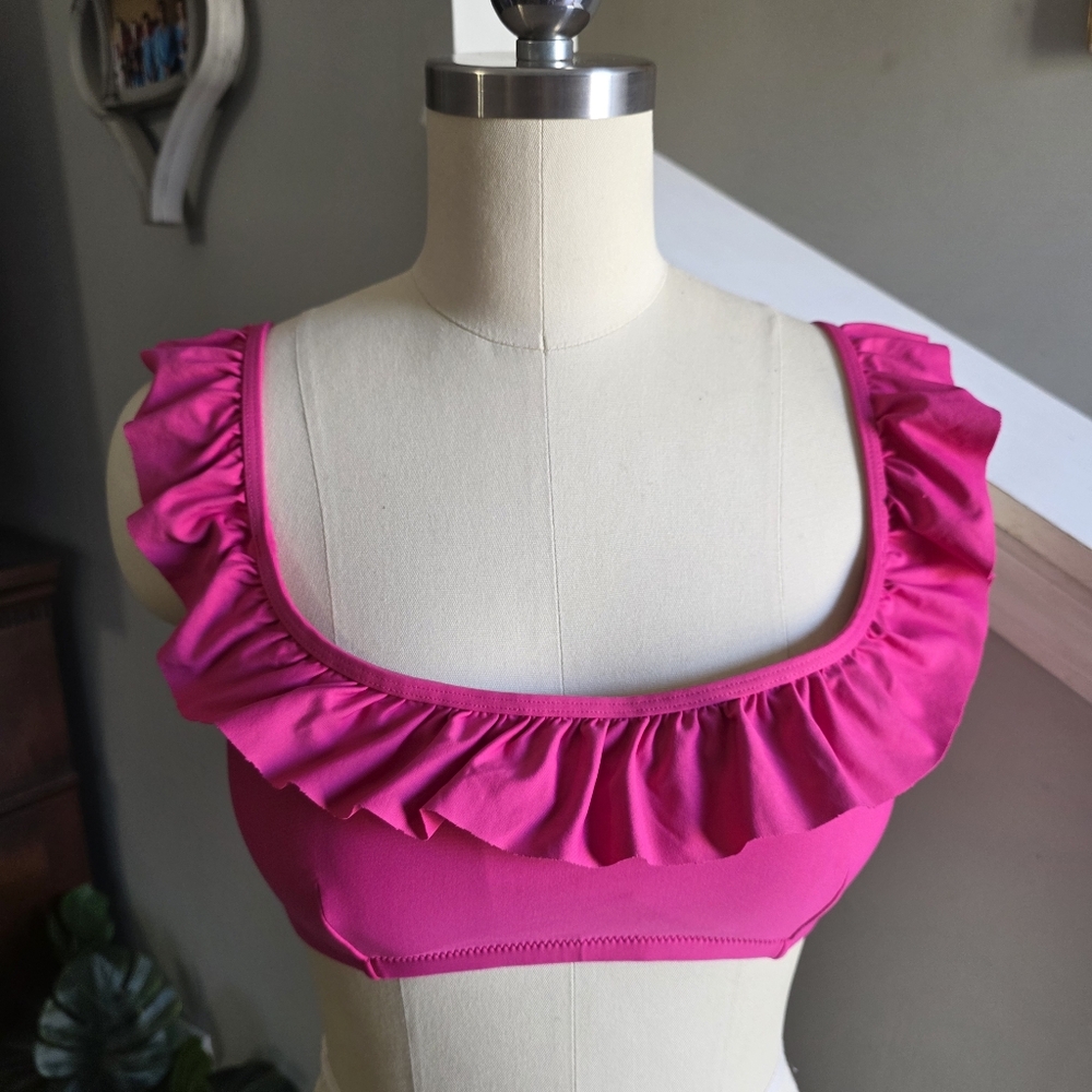 J. Crew Ruffled Swim Top Pink Medium - Picture 2 of 11
